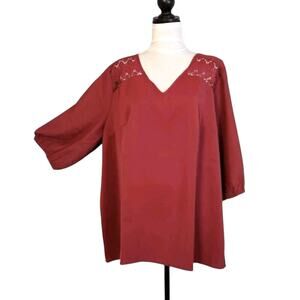 BLOOMCHIC Plus Size Blouse 18/20W | Red | Lace Shoulder Detail | NWT